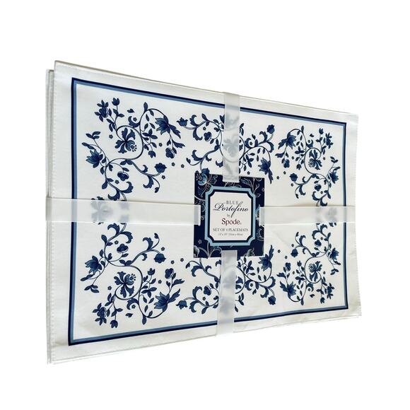 Blue Portofino by Spode Set of 4 Placemats 13x19 Blue & White Spring Floral NEW - Picture 8 of 14